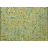 Photo of Artichoke Green Paisley Washable Non Skid Indoor Outdoor Area Rug