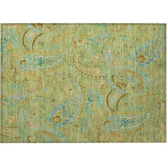 Artichoke Green Paisley Washable Non Skid Indoor Outdoor Area Rug Photo 2