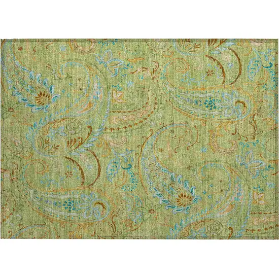 Artichoke Green Paisley Washable Indoor Outdoor Area Rug Photo 2