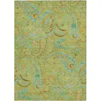 Photo of Artichoke Green Paisley Washable Non Skid Indoor Outdoor Area Rug