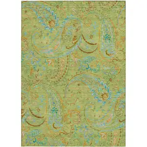 Photo of Artichoke Green Paisley Washable Non Skid Indoor Outdoor Area Rug