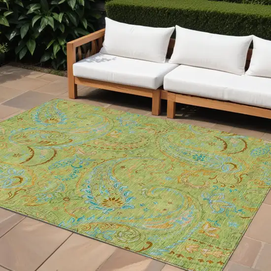 Artichoke Green Paisley Washable Indoor Outdoor Area Rug Photo 1