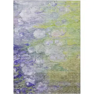 Photo of Artichoke Green Purple And Lilac Abstract Washable Indoor Outdoor Area Rug