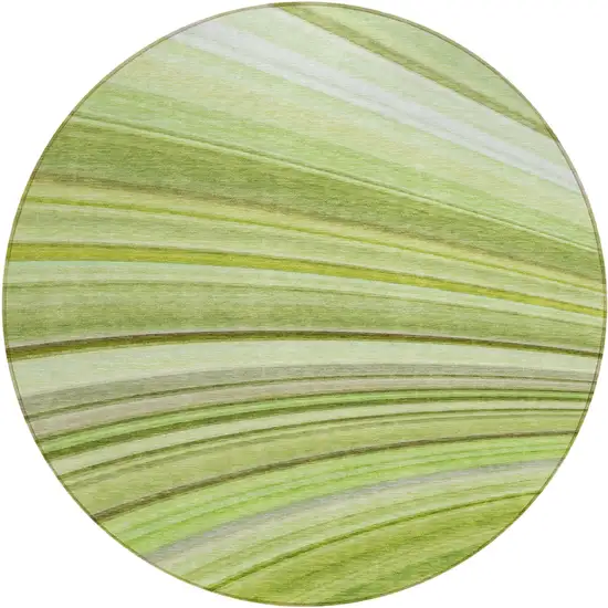 Artichoke Green Round Abstract Washable Non Skid Indoor Outdoor Area Rug Photo 2