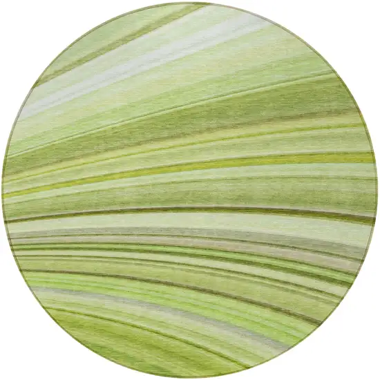 Artichoke Green Round Abstract Washable Non Skid Indoor Outdoor Area Rug Photo 4