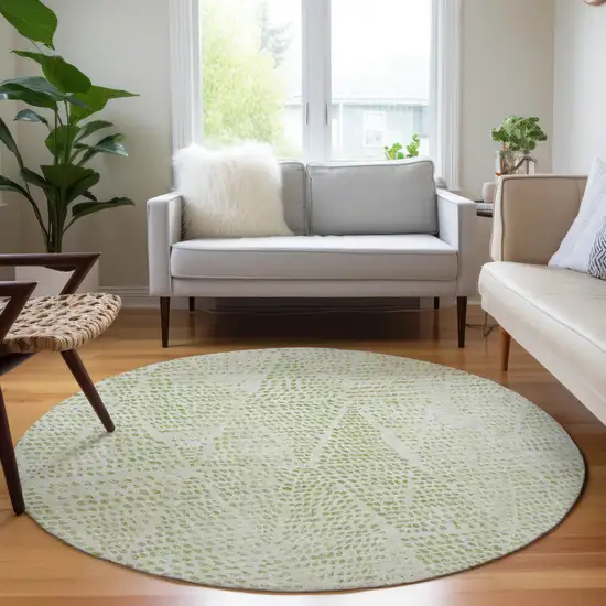 Artichoke Green Round Geometric Washable Non Skid Indoor Outdoor Area Rug Photo 7