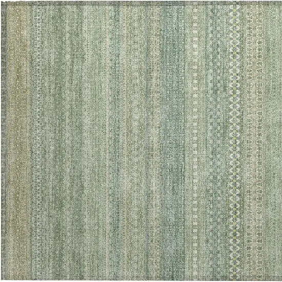 Artichoke Green Striped Washable Non Skid Indoor Outdoor Area Rug Photo 7