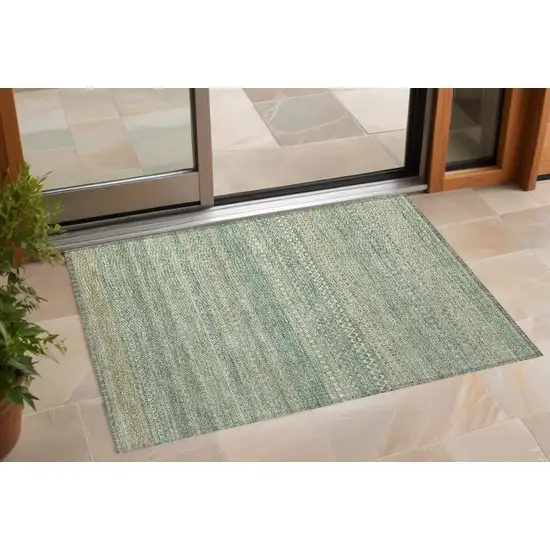 Artichoke Green Striped Washable Non Skid Indoor Outdoor Area Rug Photo 1