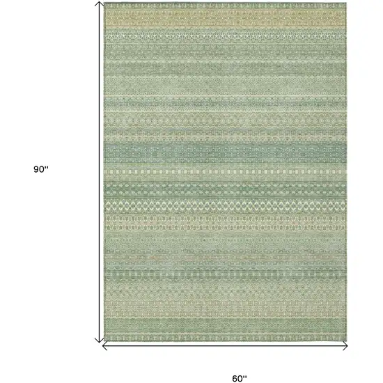 Artichoke Green Striped Washable Non Skid Indoor Outdoor Area Rug Photo 3