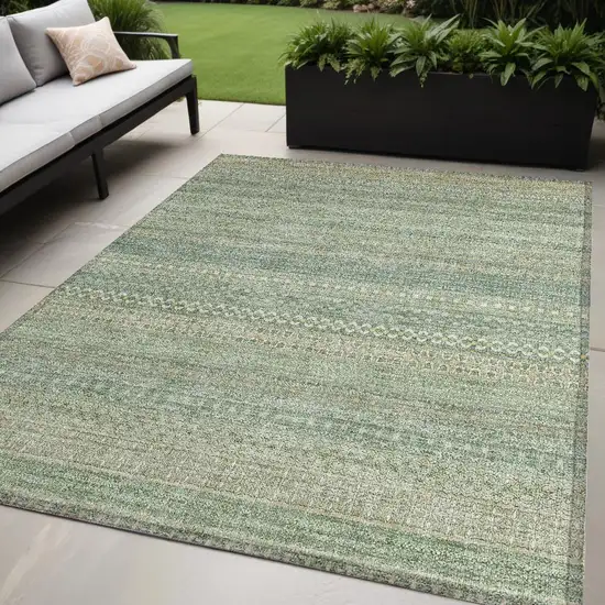 Artichoke Green Striped Washable Non Skid Indoor Outdoor Area Rug Photo 1