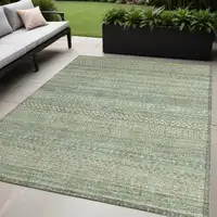 Photo of Artichoke Green Striped Washable Non Skid Indoor Outdoor Area Rug