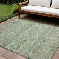 Photo of Artichoke Green Striped Washable Non Skid Indoor Outdoor Area Rug