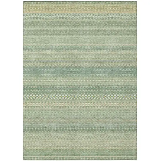 Artichoke Green Striped Washable Non Skid Indoor Outdoor Area Rug Photo 2