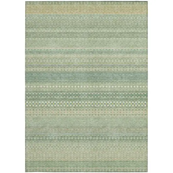 Artichoke Green Striped Washable Non Skid Indoor Outdoor Area Rug Photo 4