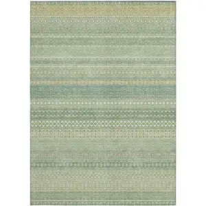 Photo of Artichoke Green Striped Washable Non Skid Indoor Outdoor Area Rug