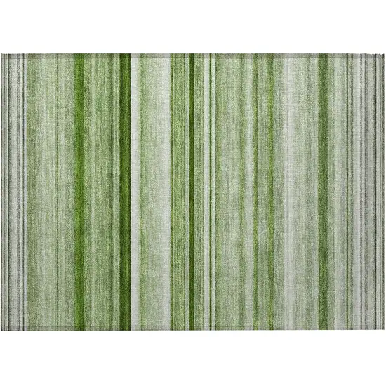 Artichoke Green Striped Washable Non Skid Indoor Outdoor Area Rug Photo 2