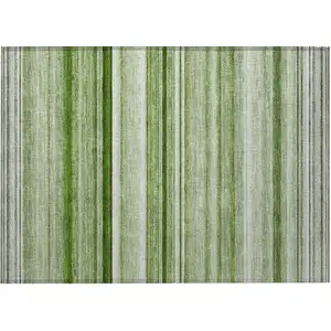 Photo of Artichoke Green Striped Washable Non Skid Indoor Outdoor Area Rug