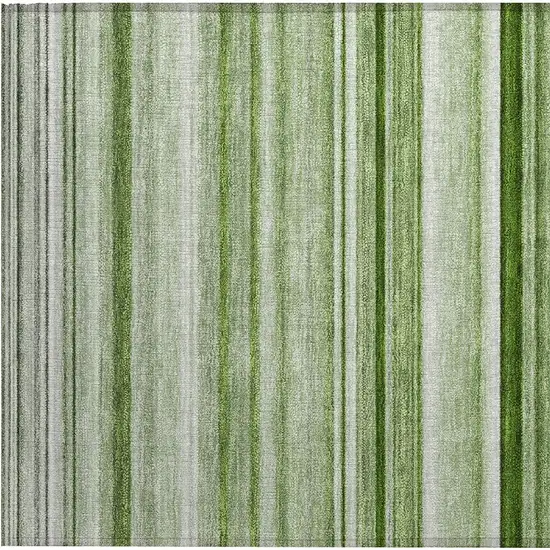 Artichoke Green Striped Washable Indoor Outdoor Area Rug Photo 6