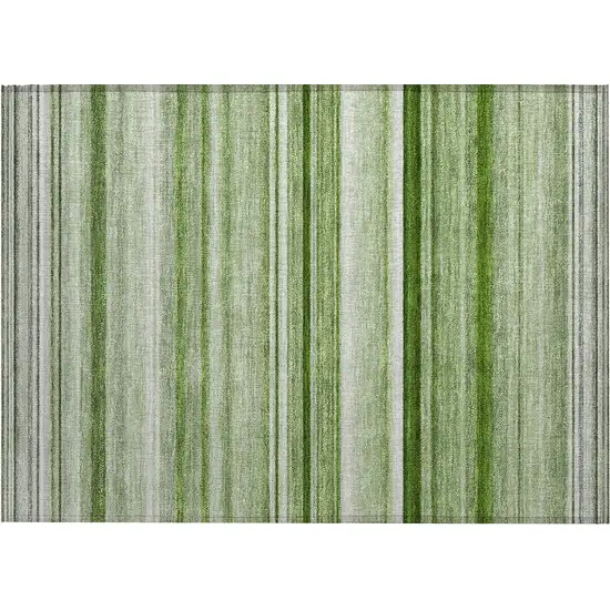 Artichoke Green Striped Washable Indoor Outdoor Area Rug Photo 1