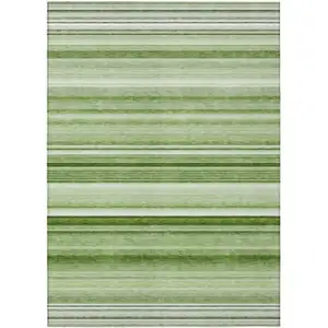 Photo of Artichoke Green Striped Washable Non Skid Indoor Outdoor Area Rug