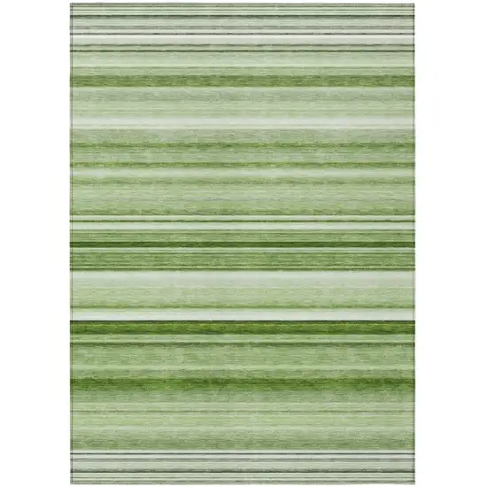 Artichoke Green Striped Washable Indoor Outdoor Area Rug Photo 2