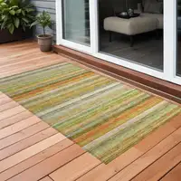 Photo of Artichoke Green Striped Washable Non Skid Indoor Outdoor Area Rug