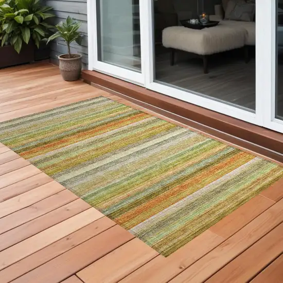 Artichoke Green Striped Washable Non Skid Indoor Outdoor Area Rug Photo 1