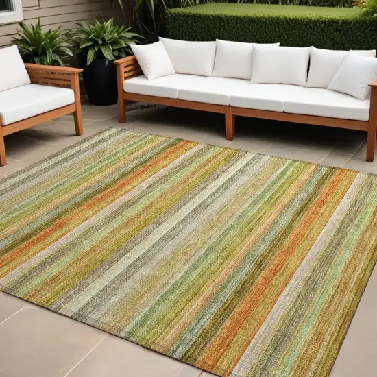 Artichoke Green Striped Washable Non Skid Indoor Outdoor Area Rug Photo 1