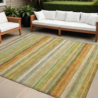 Photo of Artichoke Green Striped Washable Non Skid Indoor Outdoor Area Rug