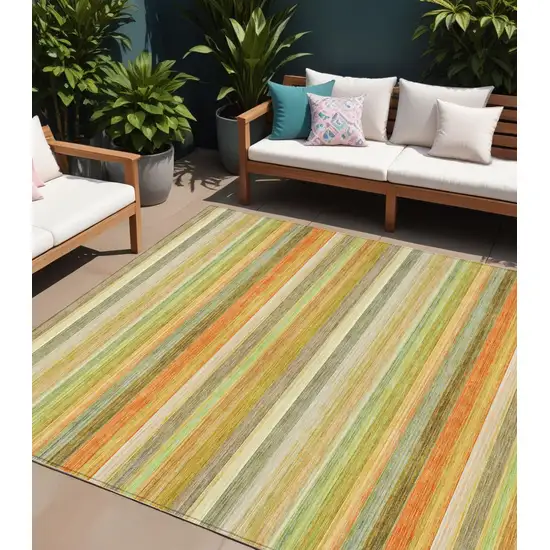 Artichoke Green Striped Washable Non Skid Indoor Outdoor Area Rug Photo 1