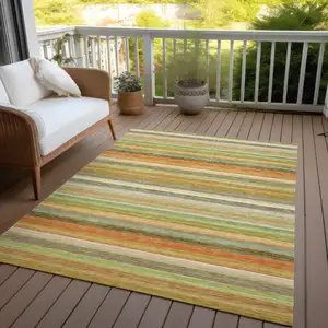 Photo of Artichoke Green Striped Washable Non Skid Indoor Outdoor Area Rug