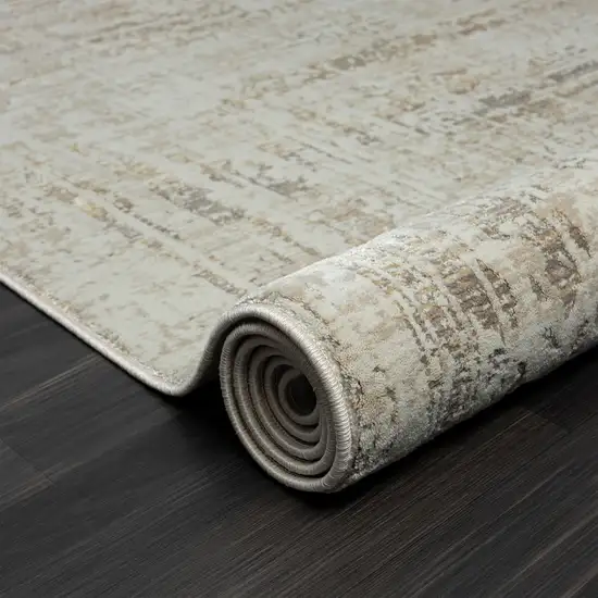 Beige Abstract Distressed Runner Rug Photo 6