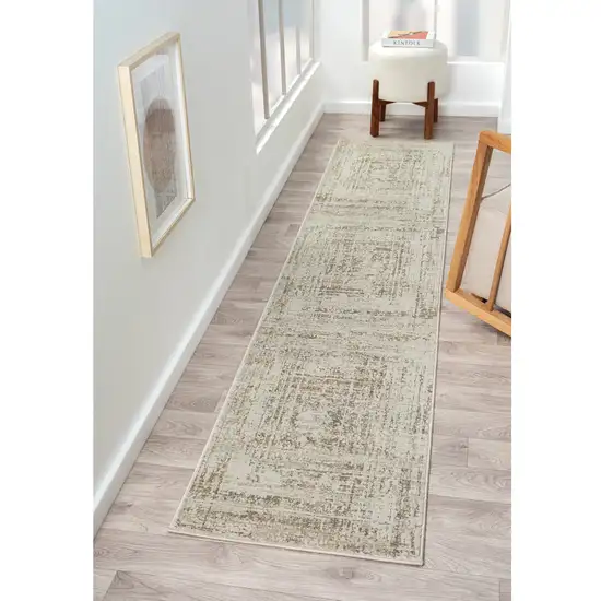 Beige Abstract Distressed Runner Rug Photo 8