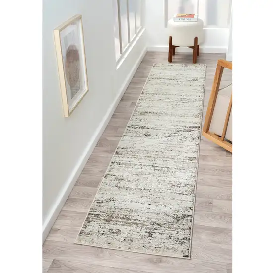 Beige Abstract Distressed Runner Rug Photo 8