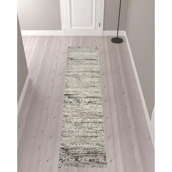 Beige Abstract Distressed Runner Rug Photo 2