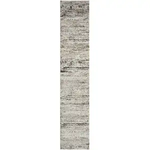 Photo of Beige Abstract Distressed Runner Rug