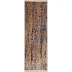 Photo of Beige Abstract Distressed Runner Rug