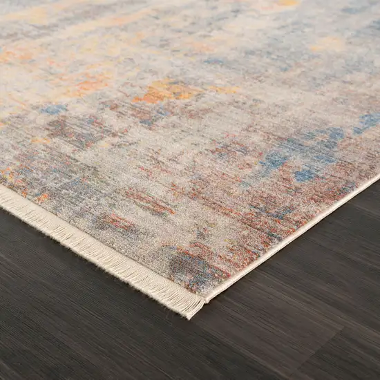 Beige Abstract Distressed Runner Rug Photo 8