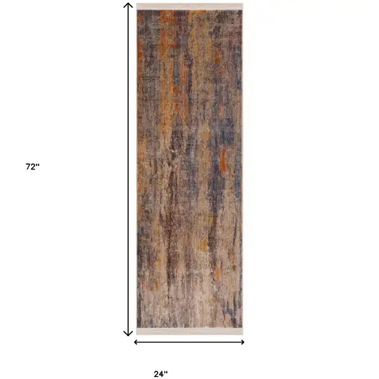 Beige Abstract Distressed Runner Rug Photo 6