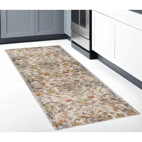 2' X 9' Beige Abstract Garden Runner Rug Photo 2