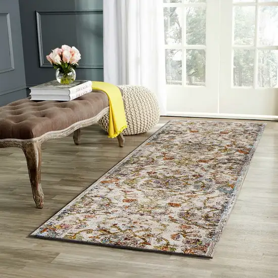 Beige Abstract Garden Runner Rug Photo 6