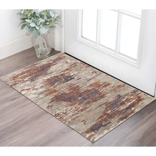 Beige Rust and Blue Abstract Power Loom Area Rug Photo 1