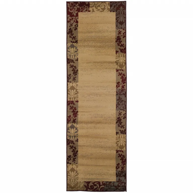 Beige Abstract Power Loom Stain Resistant Runner Rug Photo 1