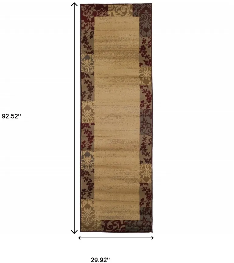 Beige Abstract Power Loom Stain Resistant Runner Rug Photo 4