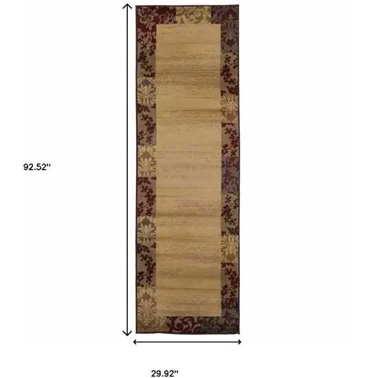 Beige Abstract Power Loom Stain Resistant Runner Rug Photo 4