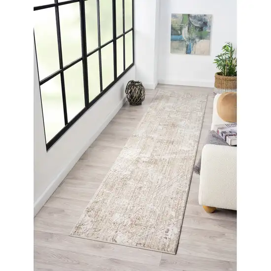 Beige Abstract Runner Rug Photo 8