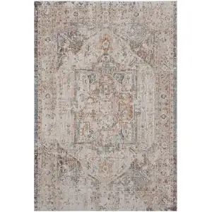 Photo of Beige Abstract Stain Resistant Indoor Outdoor Area Rug