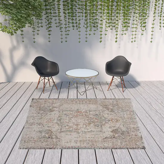 Beige Abstract Stain Resistant Indoor Outdoor Area Rug Photo 2