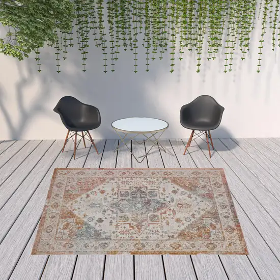 Beige Abstract Stain Resistant Indoor Outdoor Area Rug Photo 2