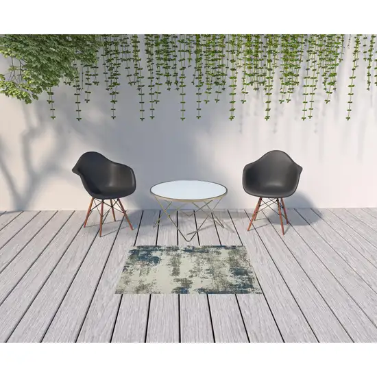 Beige Abstract Stain Resistant Indoor Outdoor Area Rug Photo 2